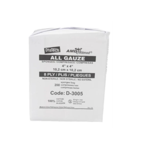 4" x 4" Non-Sterile 100% Cotton Gauze 8ply 200 / Sleeve - AMD Ritmed